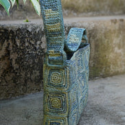 Sac à main Alba bleu en raphia fait à la main - OQENA