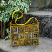 Sac à main Alba jaune en raphia fait à la main - OQENA