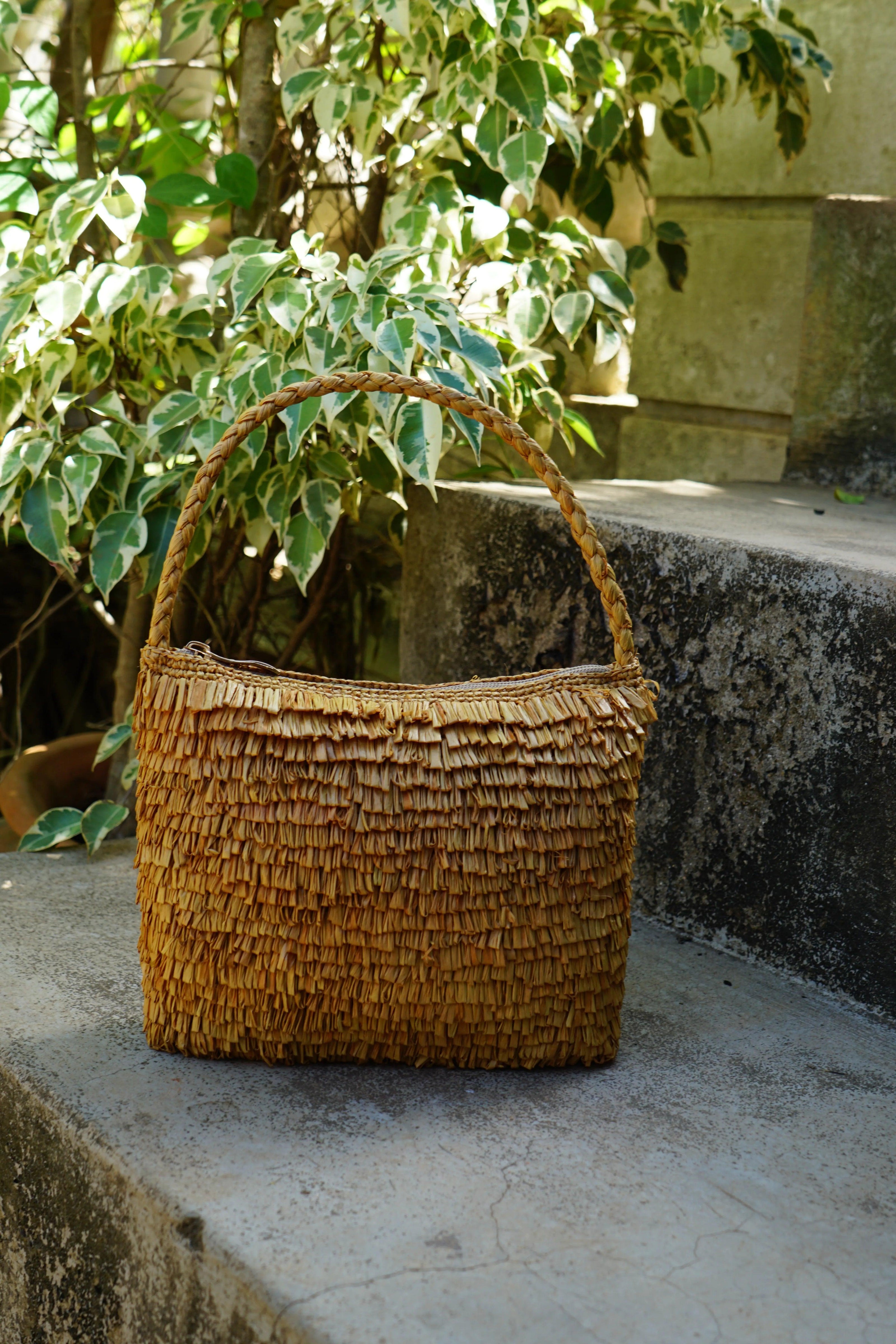 Sac à main en raphia fait à la main - Erizo jaune - OQENA