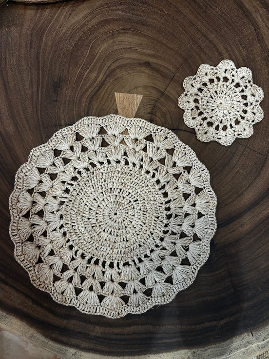 Irta dessous de verre en raphia